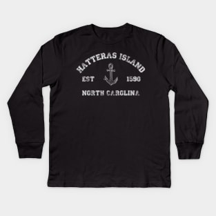 Hatteras Island, North Carolina Vintage Nautical Anchor Retro Kids Long Sleeve T-Shirt